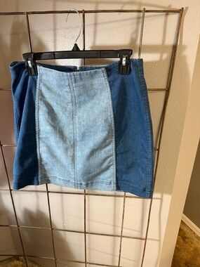 Free People Two-Tone Blue Denim Mini Skirt